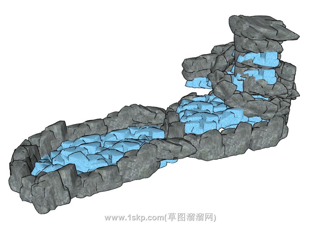 假山流水景观SU模型 2