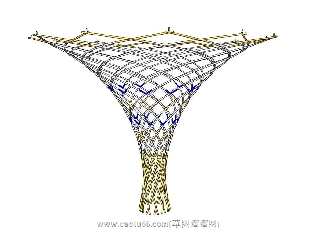 树形镂空廊架SU模型 1