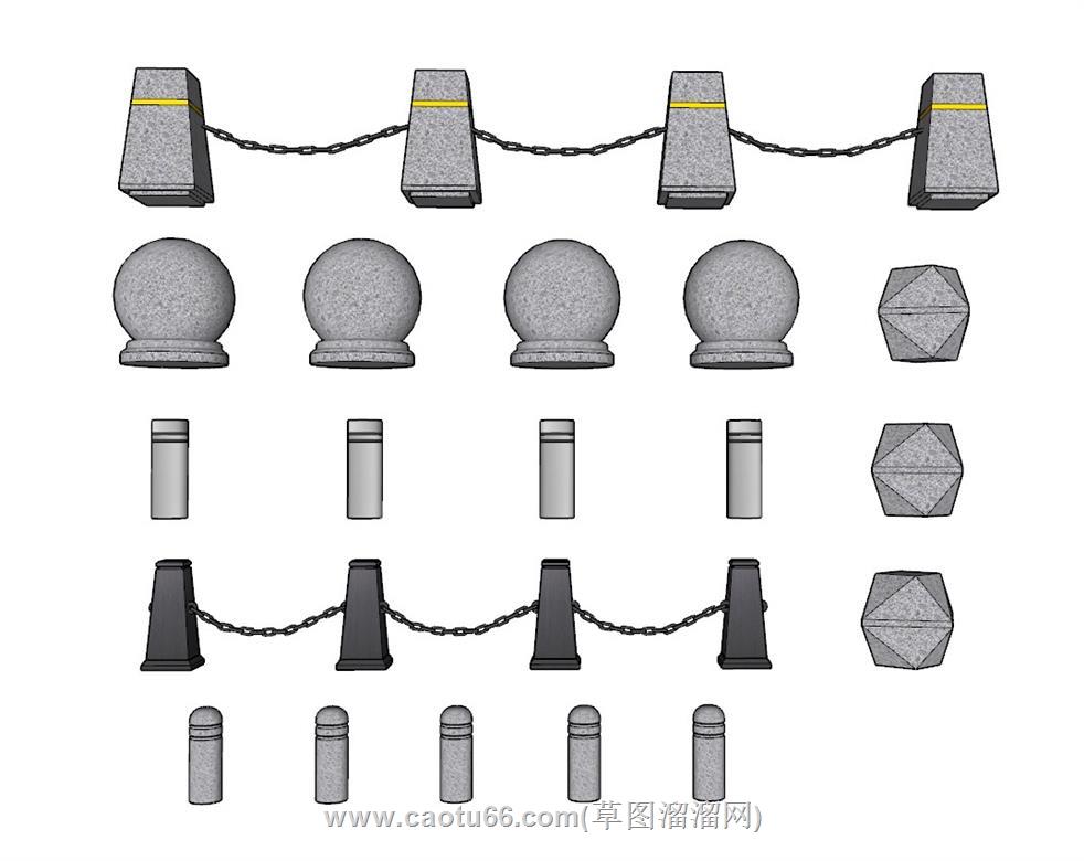 挡车石石栏杆SU模型 1