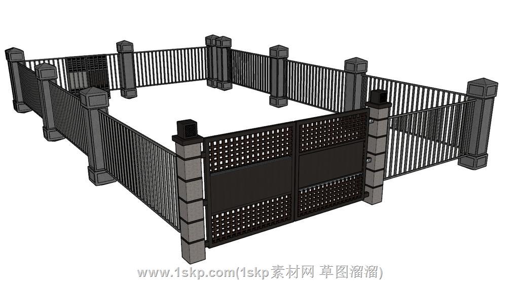 围墙大门栏杆SU模型 1