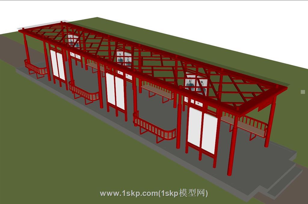 党建长廊廊架SU模型 2