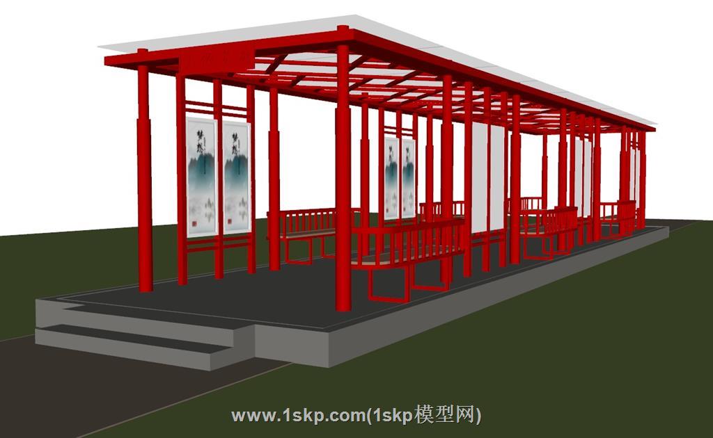 党建长廊廊架SU模型 1