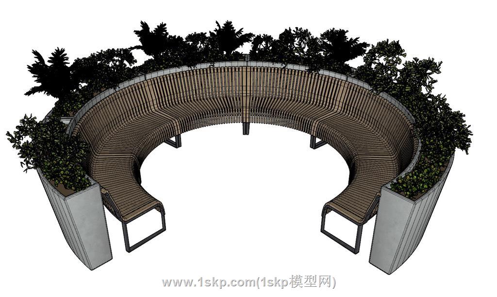 圆弧形景观座椅SU模型 2