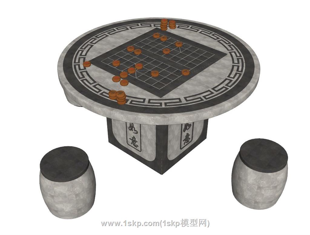 石凳石桌棋盘SU模型