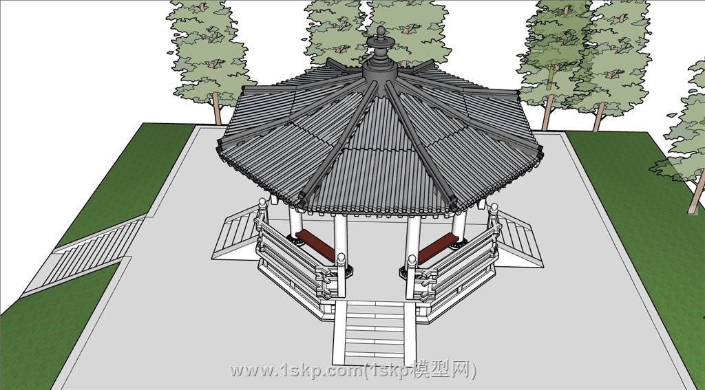 中式斗拱亭子SU模型 3