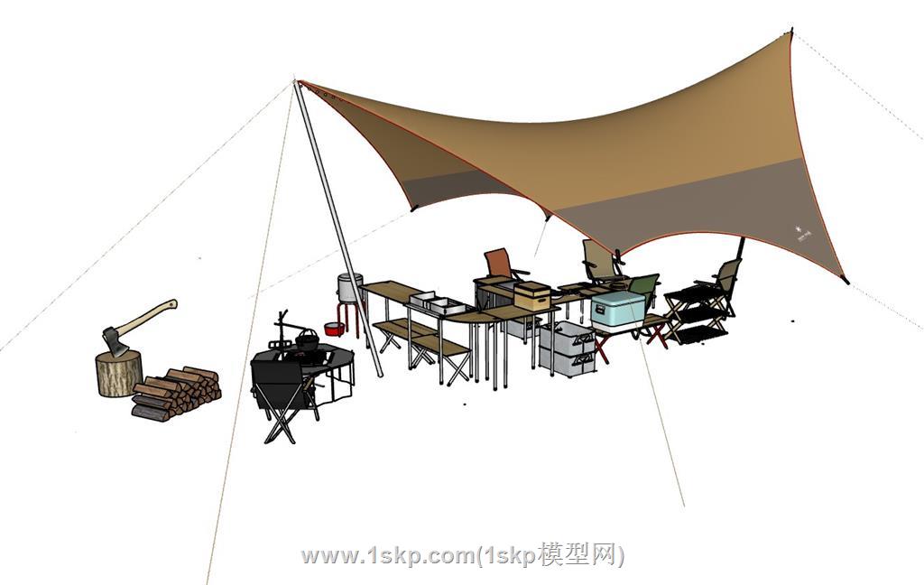 露营天幕帐篷SU模型 2
