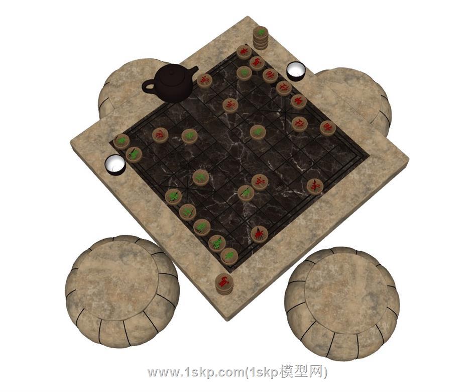 象棋石桌SU模型 2