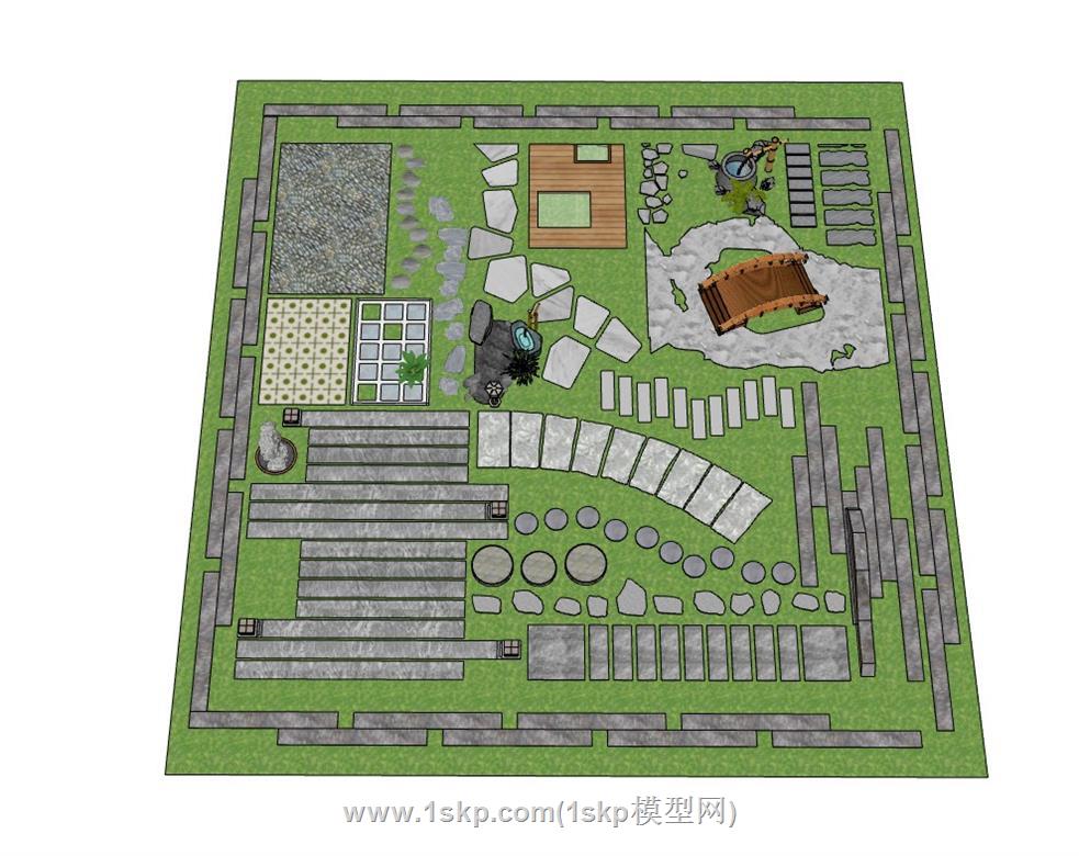 步道园林路汀步SU模型 2