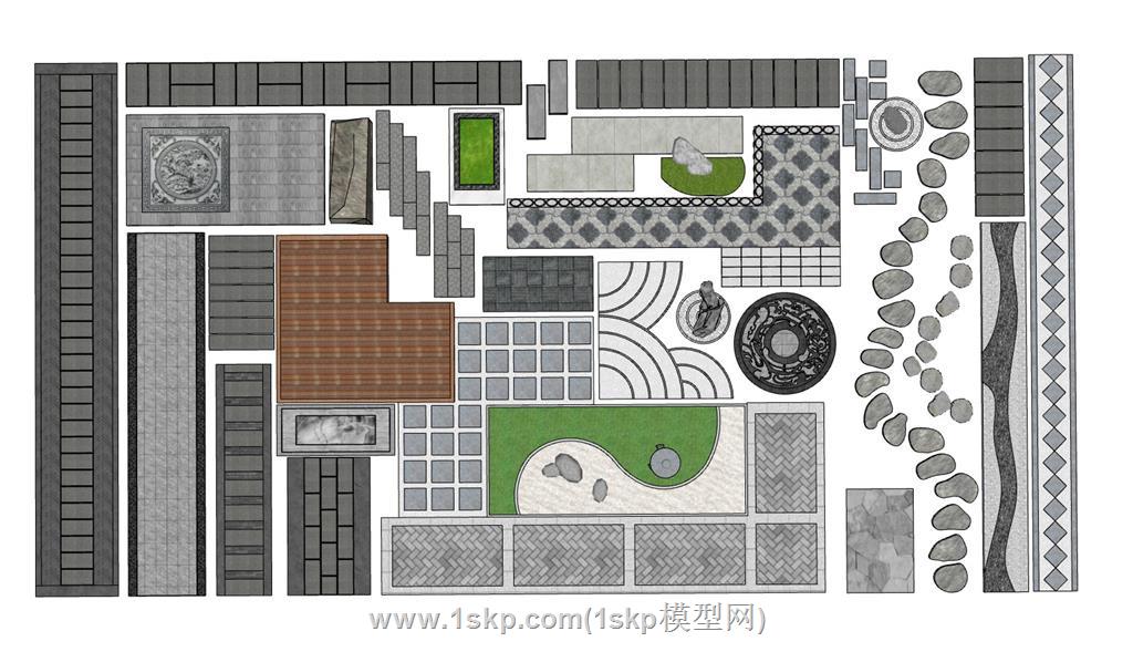 汀步园路铺装SU模型 1