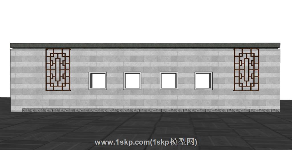 中式景墙围墙SU模型 2