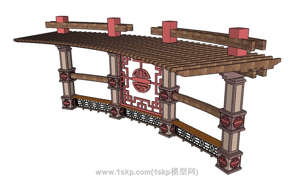 中式廊架SU模型 2