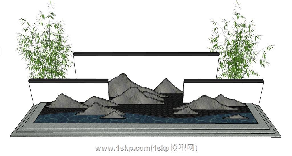 景观墙绿竹SU模型 1