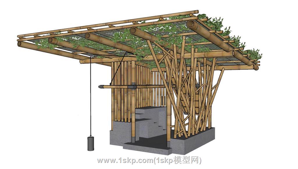 竹制廊架构筑物SU模型 1