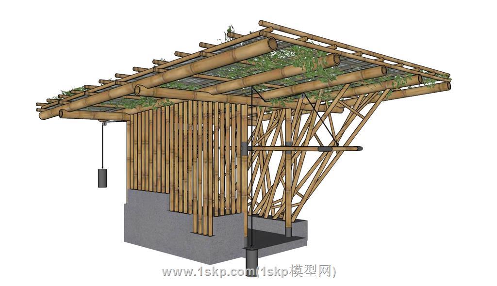 竹制廊架构筑物SU模型 3