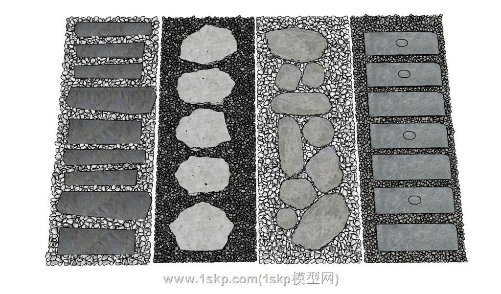 石渣青石板汀步石子SU模型 1