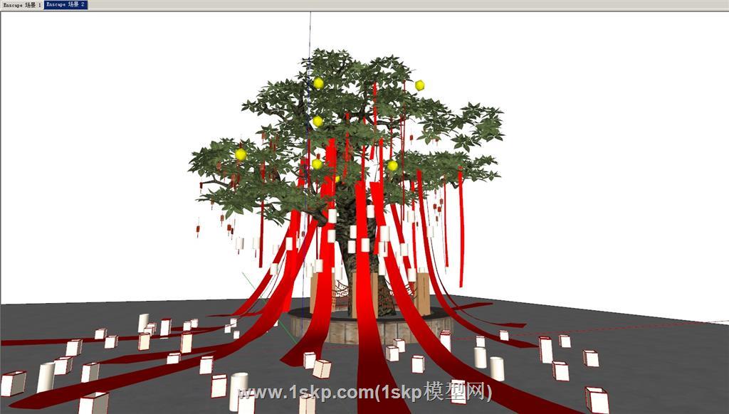 佛教寺庙的许愿树SU模型 2