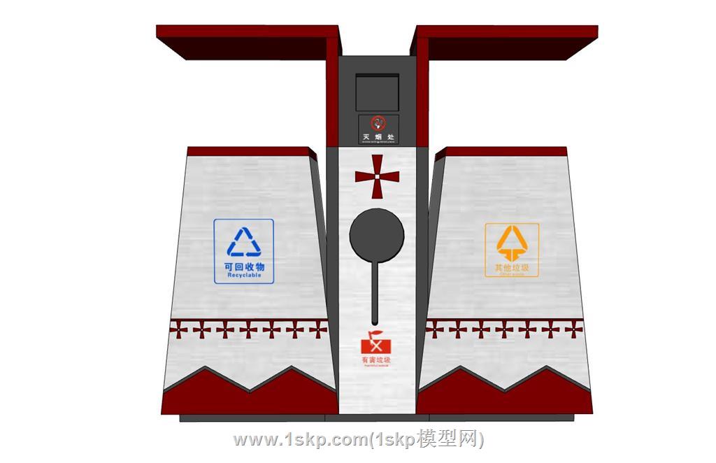 藏式西藏扎囊垃圾桶垃圾分类箱SU模型 1