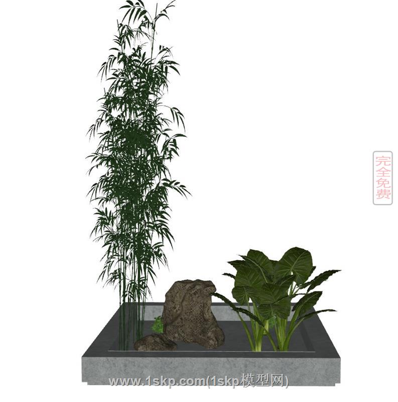 竹子石头植物花坛 1