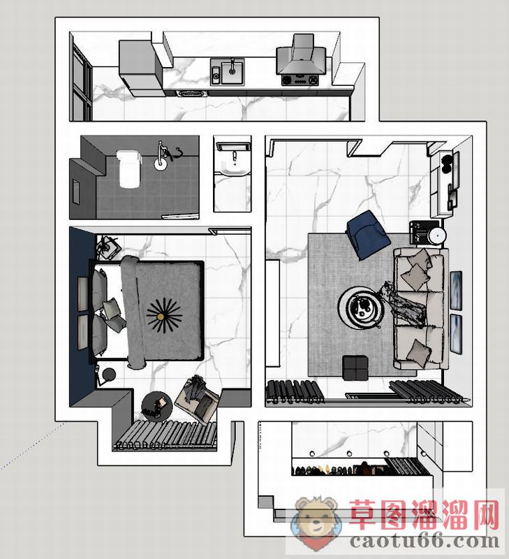 简约风格室内公寓SU模型 1