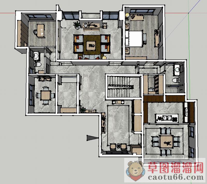 别墅室内空间SU模型 1