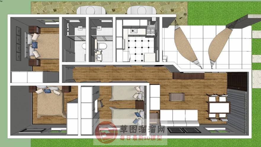 80平米紧凑型住宅SU模型