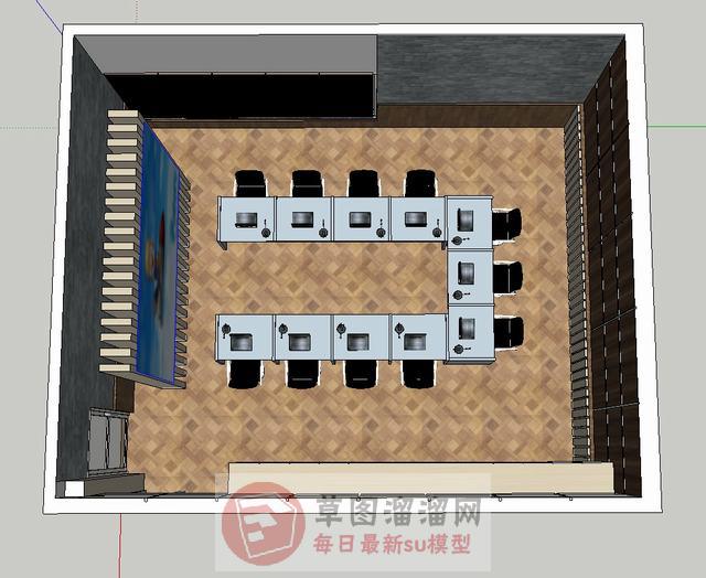 会议室空间会议桌椅SU模型 1