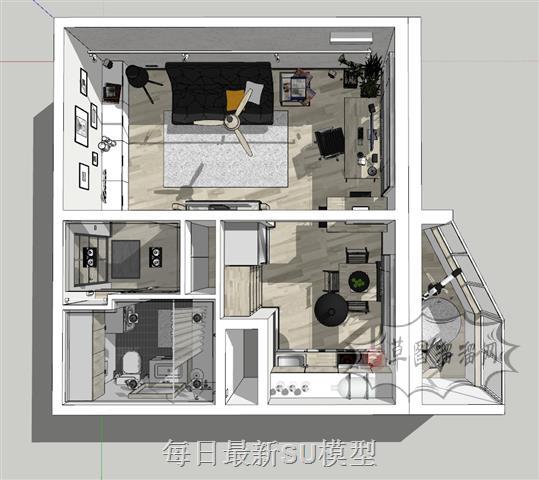 公寓室内小户型SU模型 1