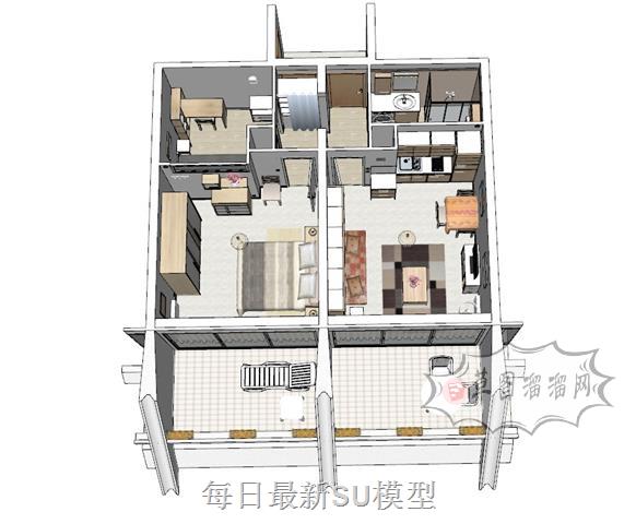 公寓室内家装SU模型 1