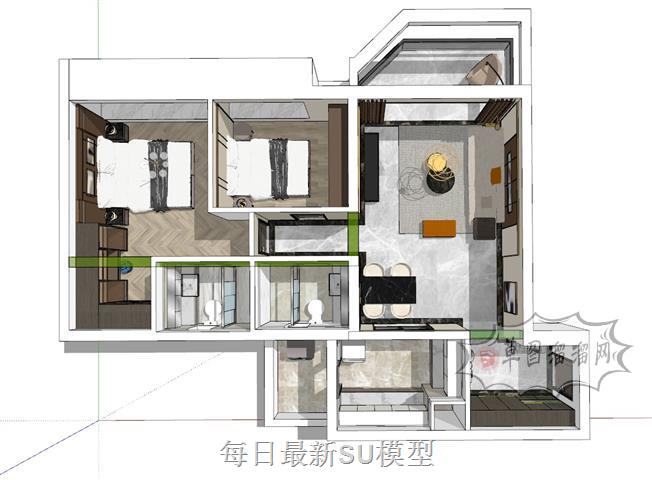 小户型家装公寓SU模型 1