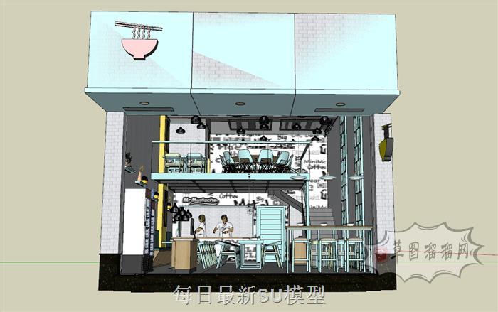 LOFT工业风粉店SU模型 6