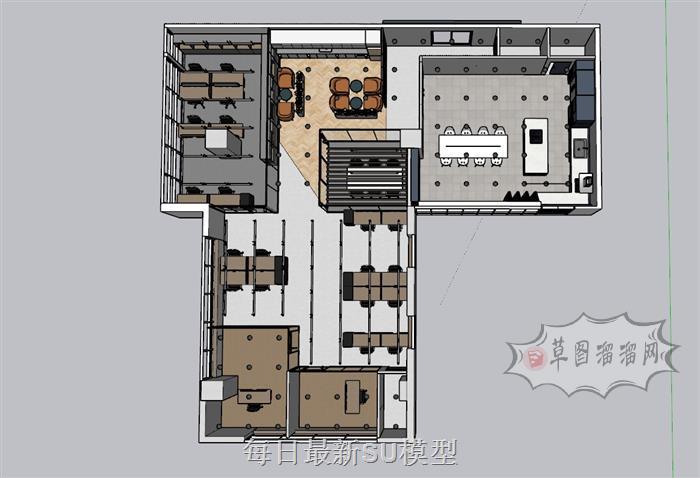 公司办公室布局SU模型 1