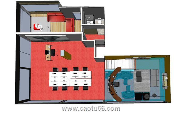 公司工作室办公室SU模型 1