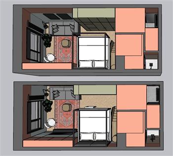 单身公寓住宅SU模型 免费sketchup模型下载