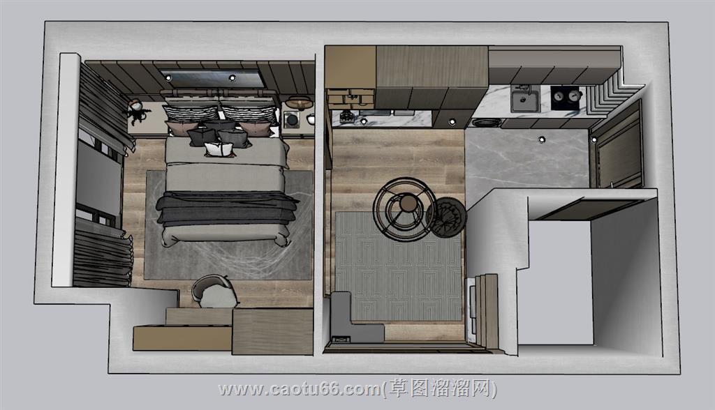 单身公寓室内空间SU模型 1