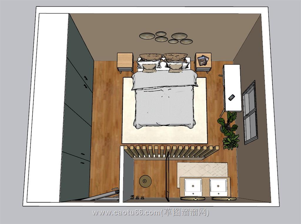 公寓卧室房间SU模型 1