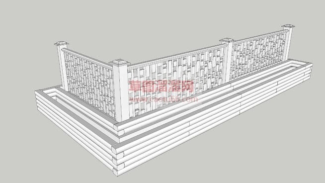 石护栏栏杆白SU模型 1