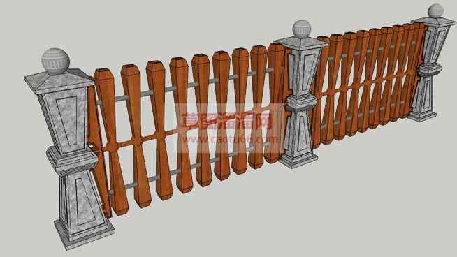 石柱木栏栅栏SU模型 1