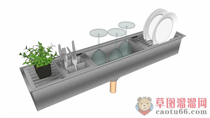 晾碗架高脚杯刀叉SU模型 1