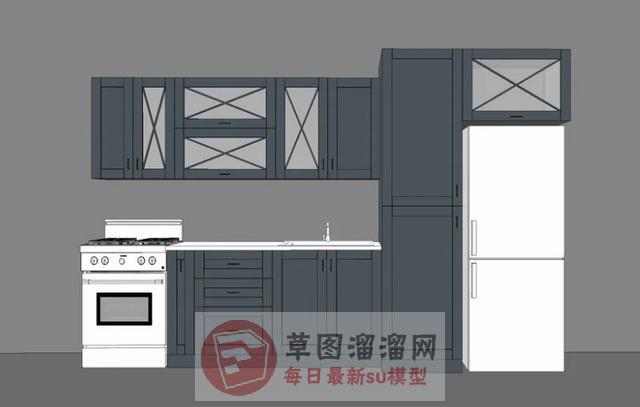 简约厨房橱柜SU模型 1