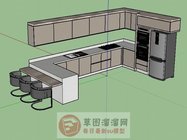 厨房橱柜吧台SU模型 1