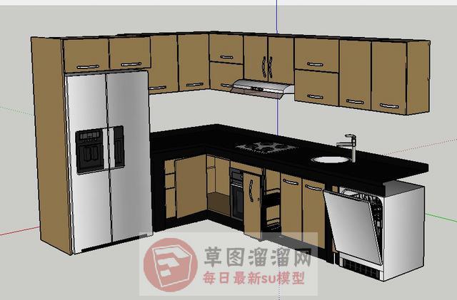 厨房橱柜冰箱SU模型 1