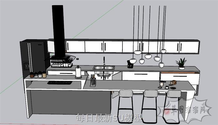 开放式厨房橱柜SU模型 1