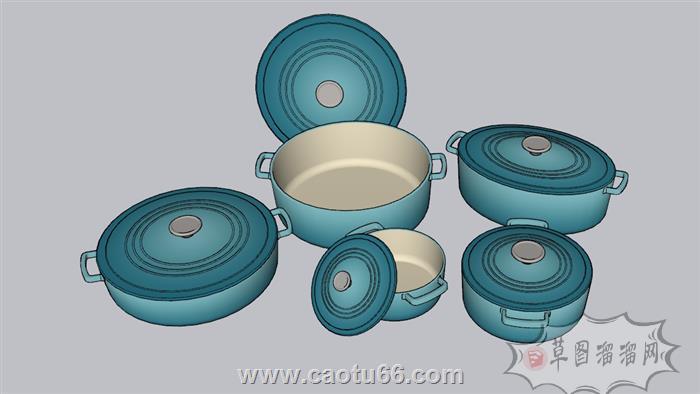 珐琅锅锅头厨房SU模型 1