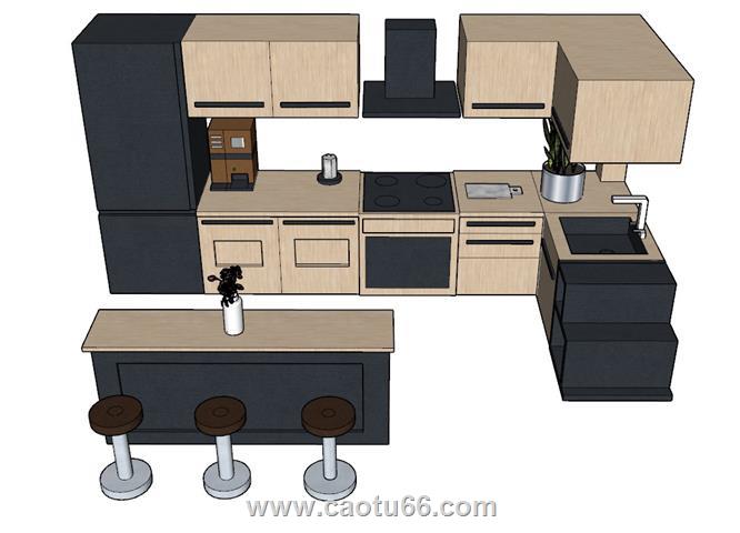 厨房橱柜开放式SU模型 1