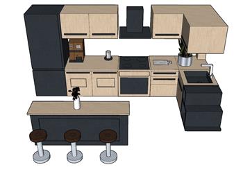 厨房橱柜开放式SU模型 免费sketchup模型下载