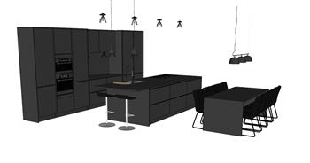 开放式厨房橱柜SU模型