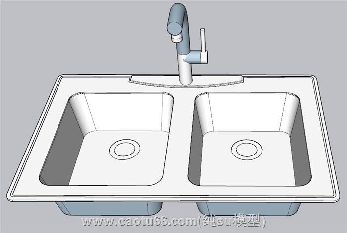 厨房台盆洗菜池SU模型 1