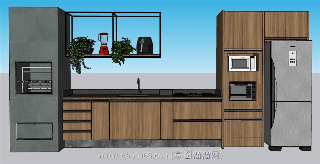 厨房橱柜冰箱SU模型 1