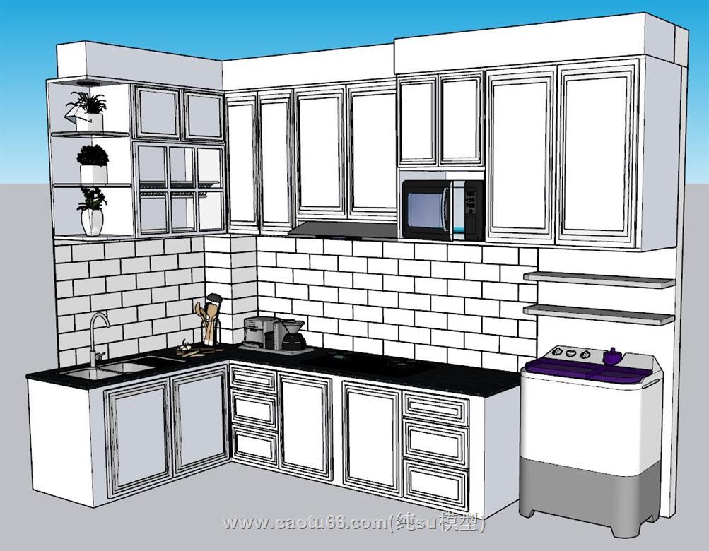 厨房橱柜微波炉SU模型 1