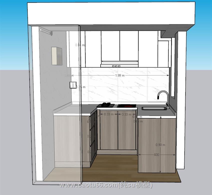 小型开放式厨房SU模型 1